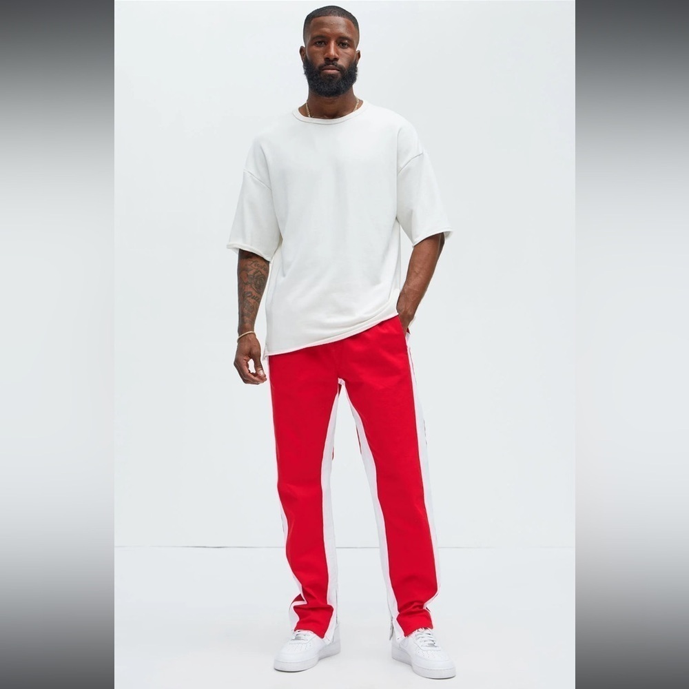 Fashion Nova Men Red & White Jogger Pants